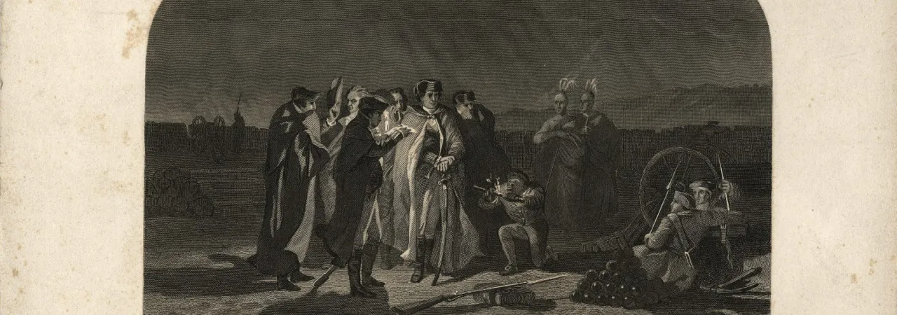 A general and his soldiers discussing plans. 